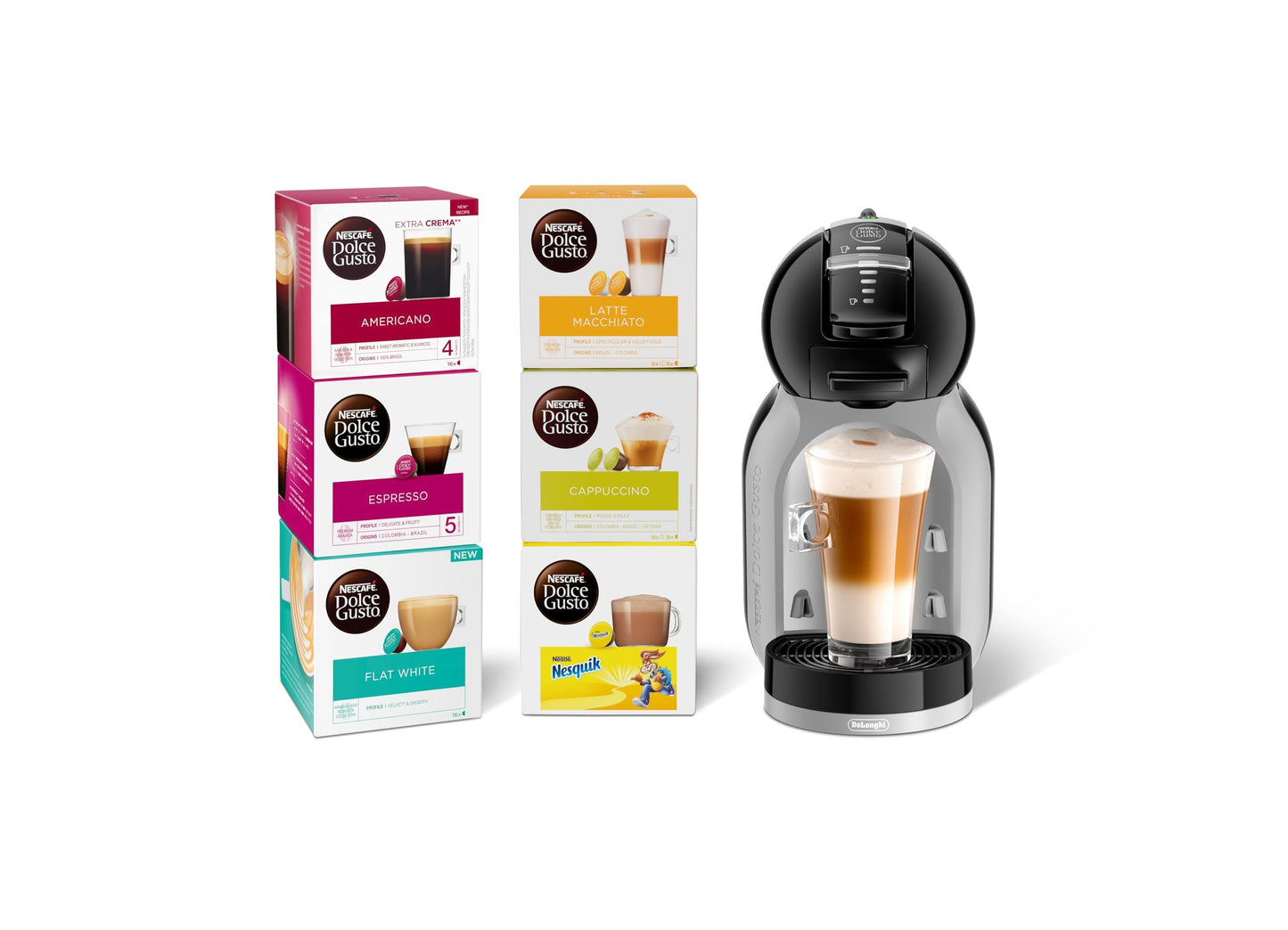 NESCAFÉ Dolce Gusto EDG155.BG Mini-Me Automatic Coffee Machine Black & Arctic Grey by De’Longhi - Starter Kit