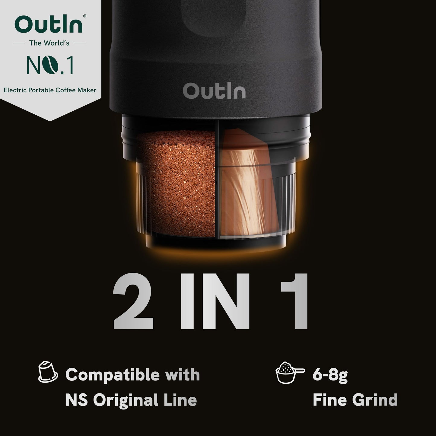 OutIn Nano Portable Electric Espresso Machine, Travel Coffee Maker for Camping, Car Coffee Maker Self-Heating with USB-C, Hiking, Office
