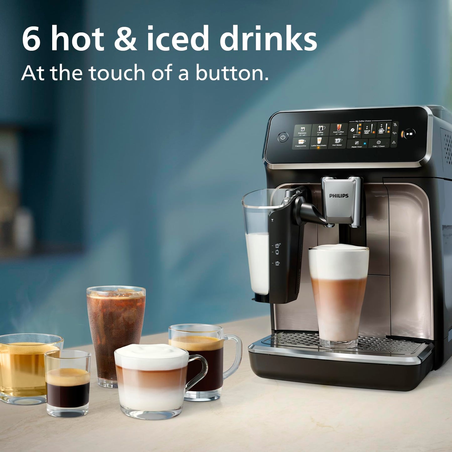 Philips 3300 Series Bean to Cup Coffee Machine – 6 Hot & Iced drinks, LatteGo Milk Frother, Fastest-to-Clean, 40% Quieter, Ceramic Grinder, EP3347/90