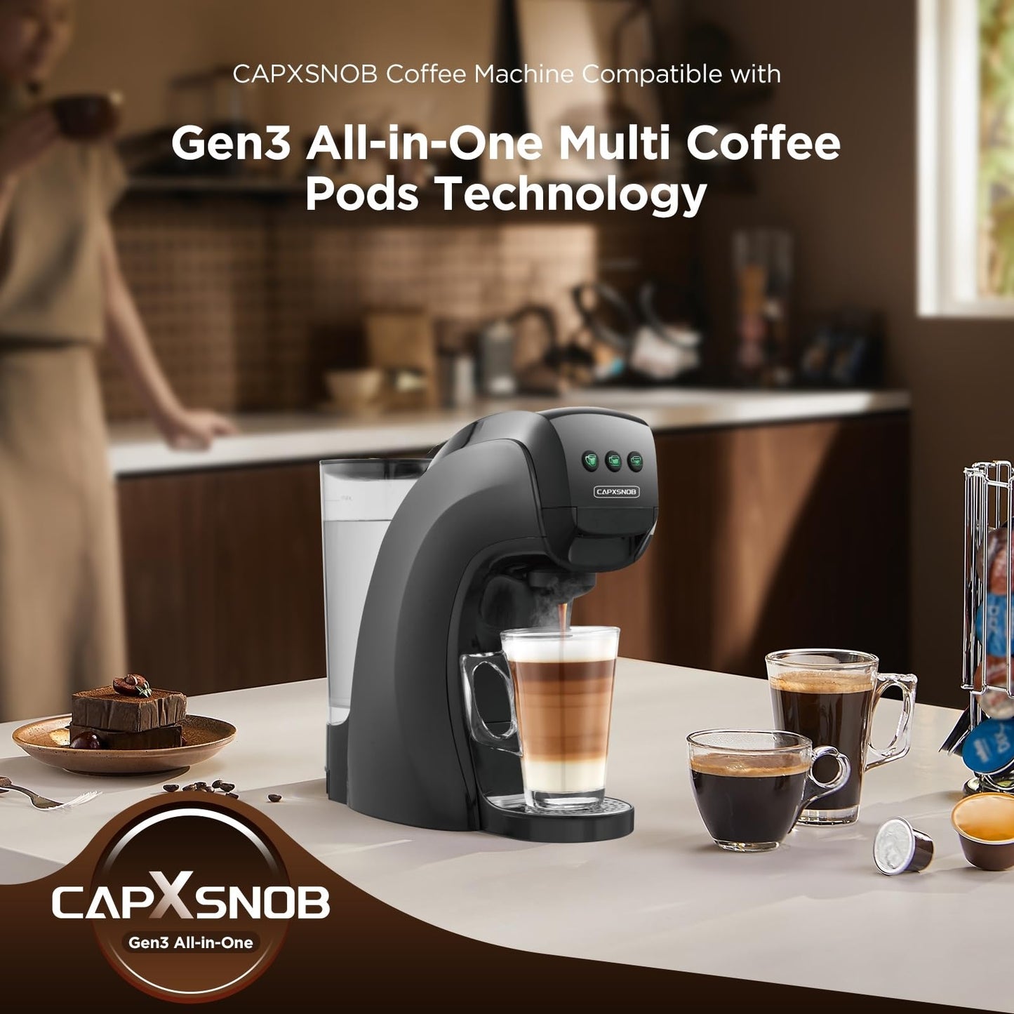 Warriors1 5 in 1 Pod Coffee Machines for Nespresso Original, Dolce Gusto, Lavazza A Modo Mio, Espresso Point Capsule and Ground Coffee