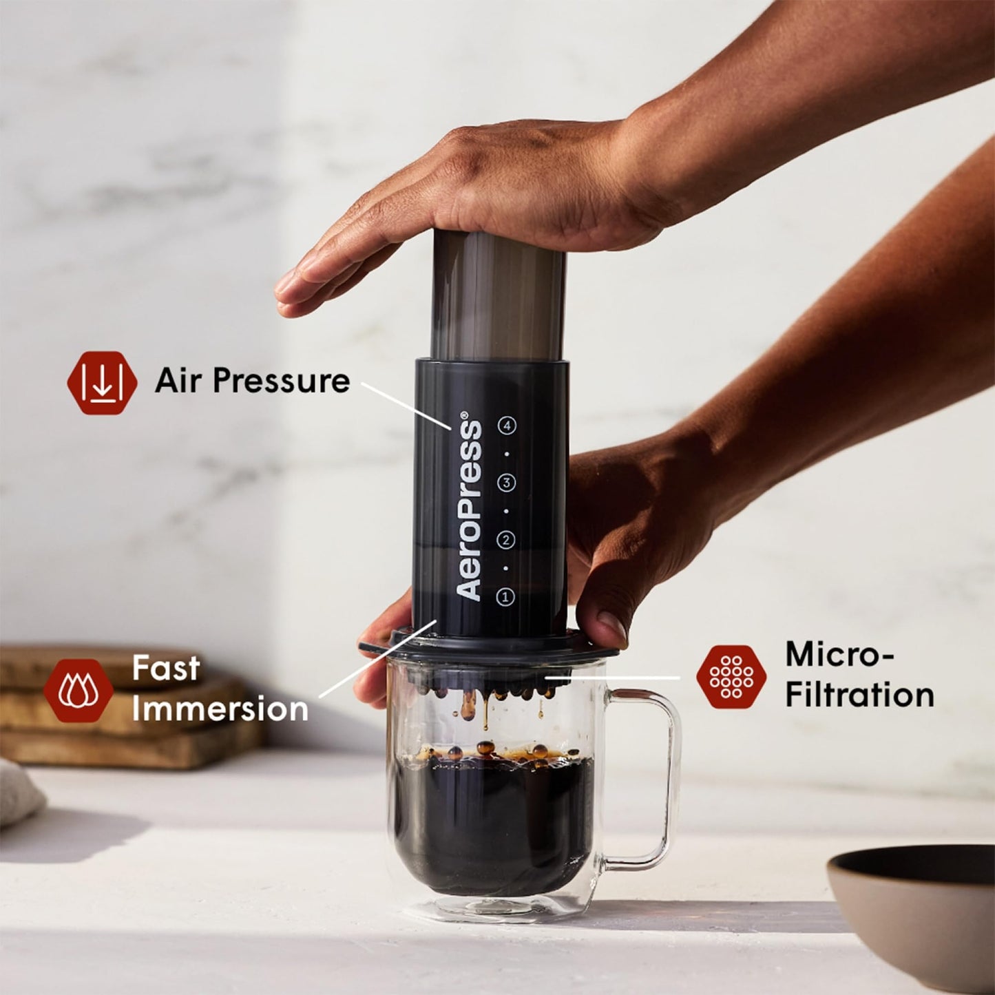 AeroPress Original Coffee and Espresso-style Maker, Barista Level Portable Coffee Maker with Chamber, Plunger, & Filters, Quick Coffee