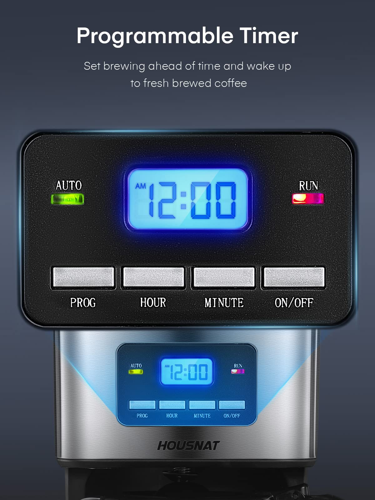 HOUSNAT Filter Coffee Machine, Programmable Drip Coffee Maker, Advanced Showerhead Technology, Fast Brewing