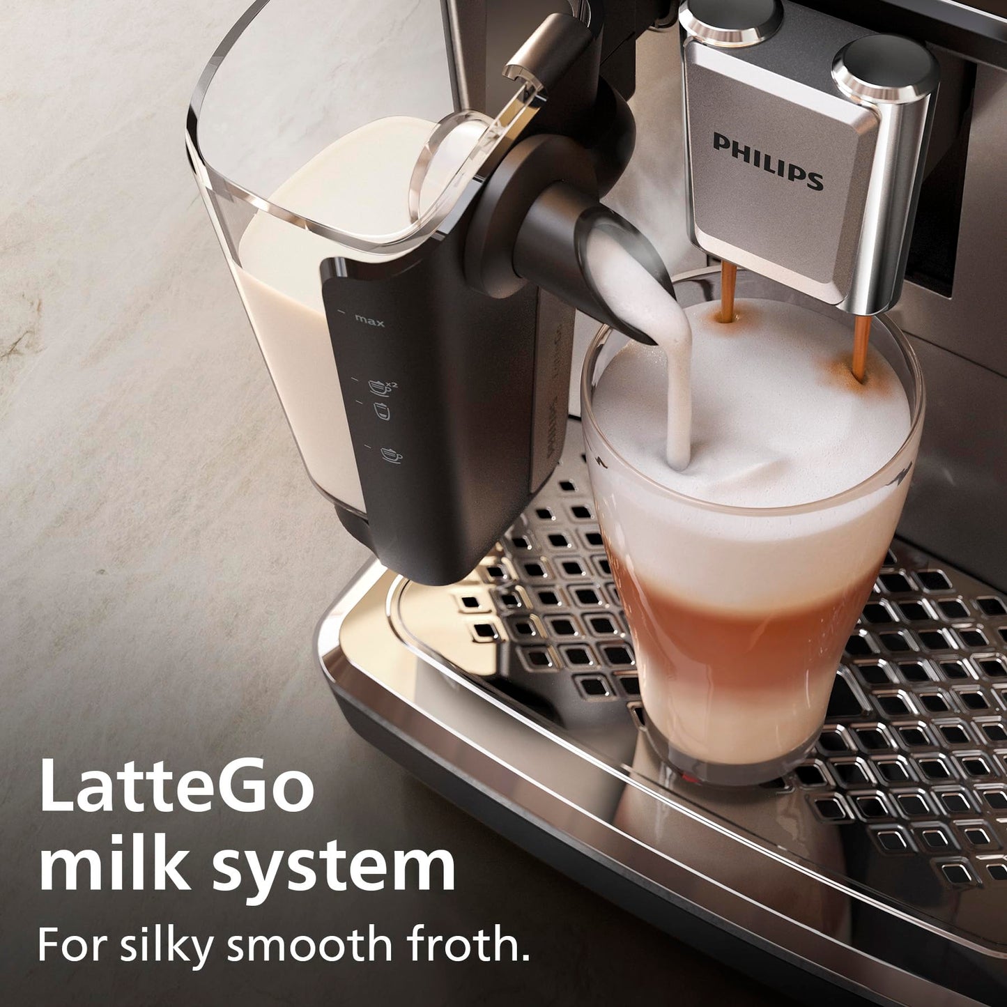 Philips 3300 Series Bean to Cup Coffee Machine – 6 Hot & Iced drinks, LatteGo Milk Frother, Fastest-to-Clean, 40% Quieter, Ceramic Grinder, EP3347/90