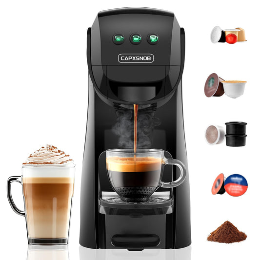 Warriors1 5 in 1 Pod Coffee Machines for Nespresso Original, Dolce Gusto, Lavazza A Modo Mio, Espresso Point Capsule and Ground Coffee