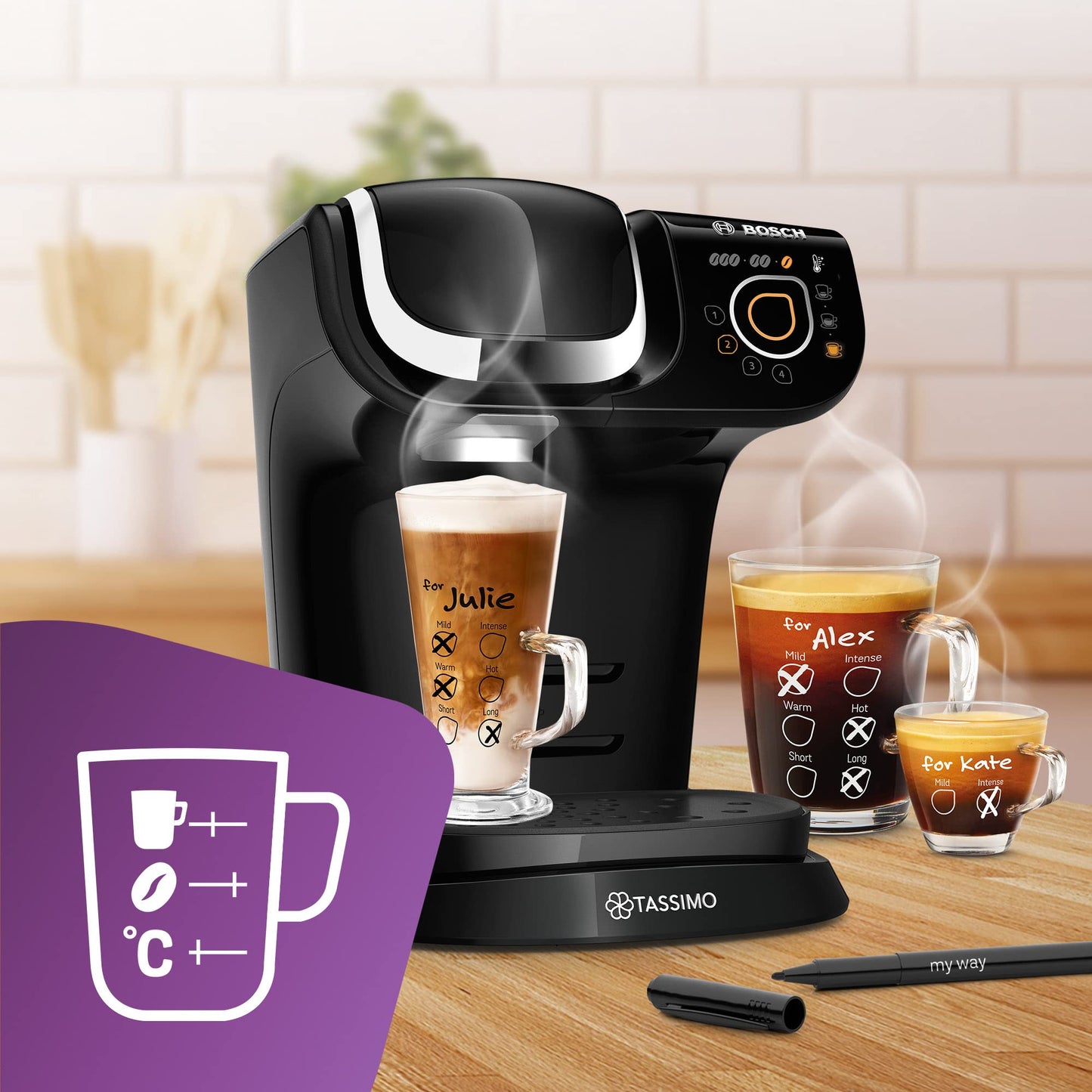 Tassimo by Bosch My Way 2 TAS6502GB Coffee Machine, 1500 Watt, 1.3 Litre - Black