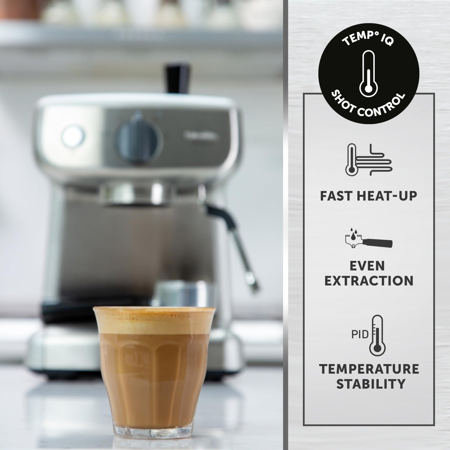 BREVILLE Barista Mini Espresso, Latte and Cappuccino Coffee Machine 2L Water Tank Milk Frother 15 Bar Italian Pump Stainless Steel [VCF125]