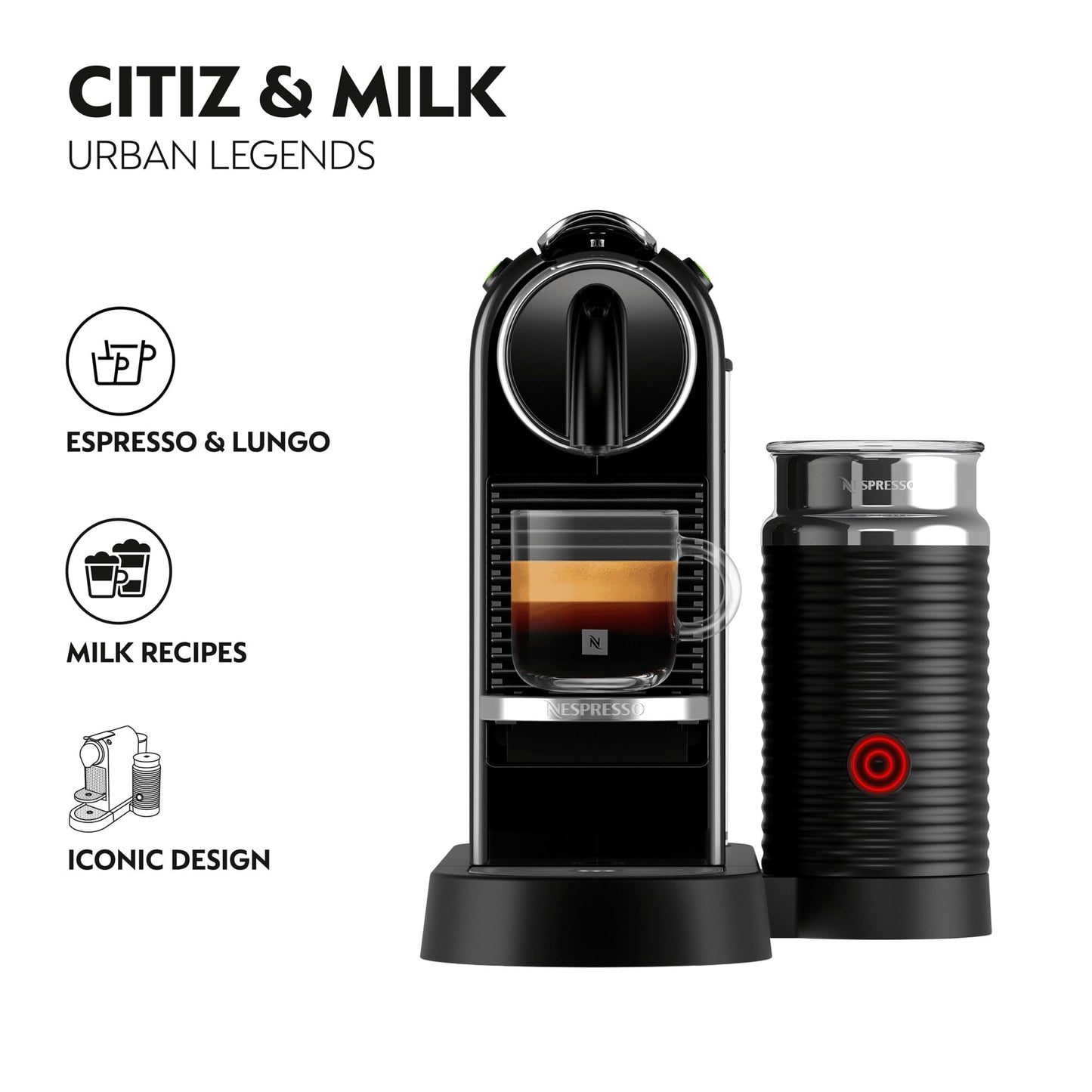 Nespresso Citiz Coffee Machine with Aeroccino Milk Frother by De'Longhi for Original Coffee Pods, Latte, Cappuccino, Espresso, ENV267.BAE, Black