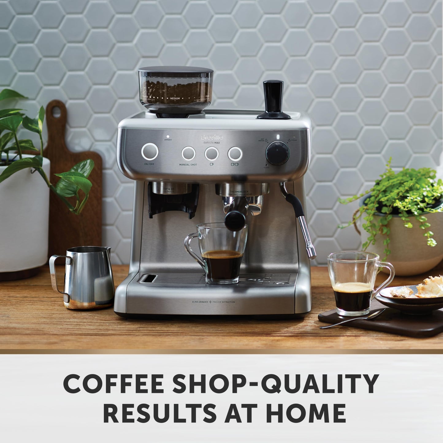 Breville Barista Max Espresso Machine | Latte & Cappuccino Coffee Maker with Integrated Bean Grinder & Steam Wand | 2.8 L Water Tank Stainless Steel