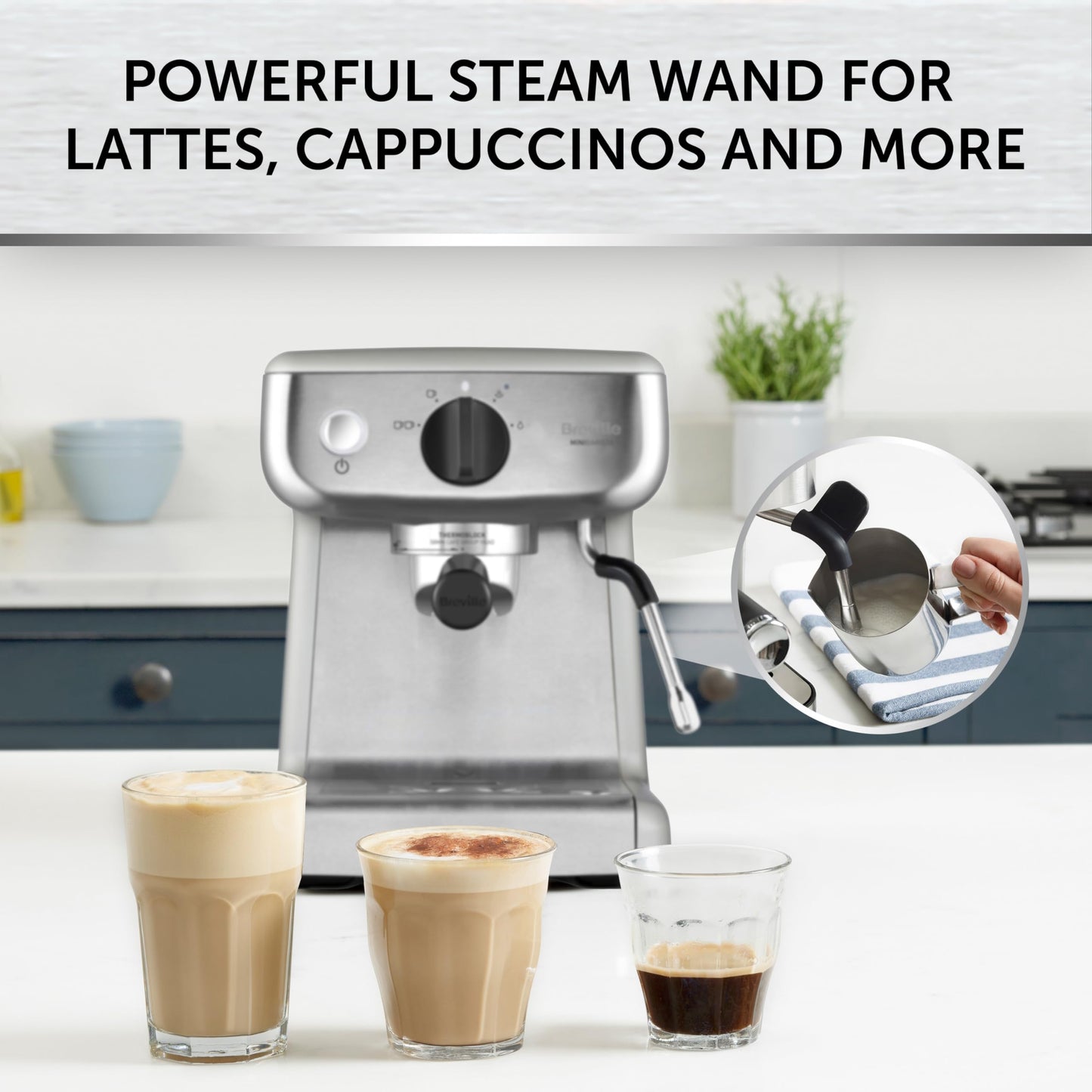 BREVILLE Barista Mini Espresso, Latte and Cappuccino Coffee Machine 2L Water Tank Milk Frother 15 Bar Italian Pump Stainless Steel [VCF125]