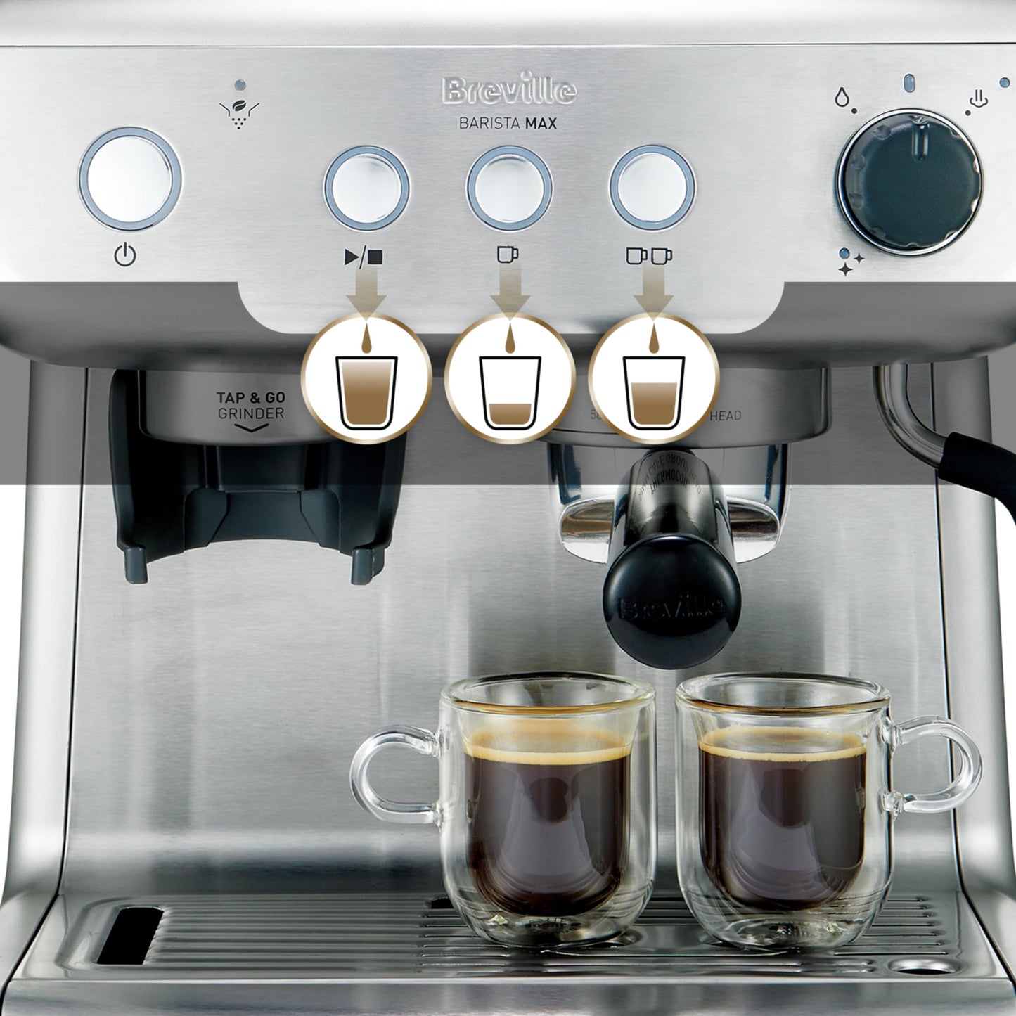 Breville Barista Max Espresso Machine | Latte & Cappuccino Coffee Maker with Integrated Bean Grinder & Steam Wand | 2.8 L Water Tank Stainless Steel