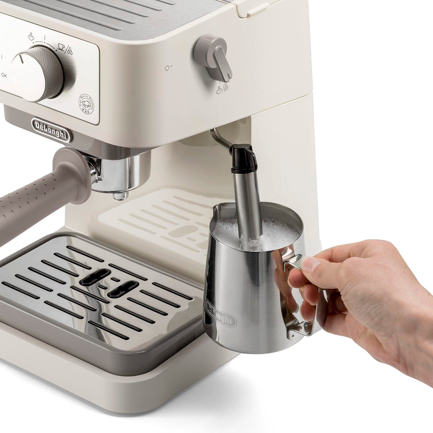 De'Longhi Manual Coffee Machine Stilosa EC260.CR, 15 Bar Pressure, Cappuccino System, Automatic Switch-Off, Compatible with ESE pods,  Cream